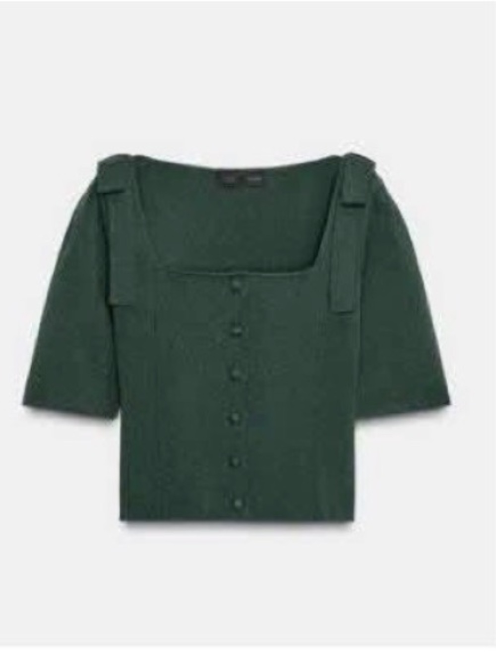 Zara Dark Green Square Neck Short Sleeve Button-Front Top